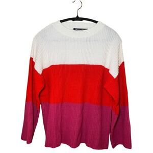 Brittany Humble - White Red and Pink - Long Sleeve Sweater Size Small